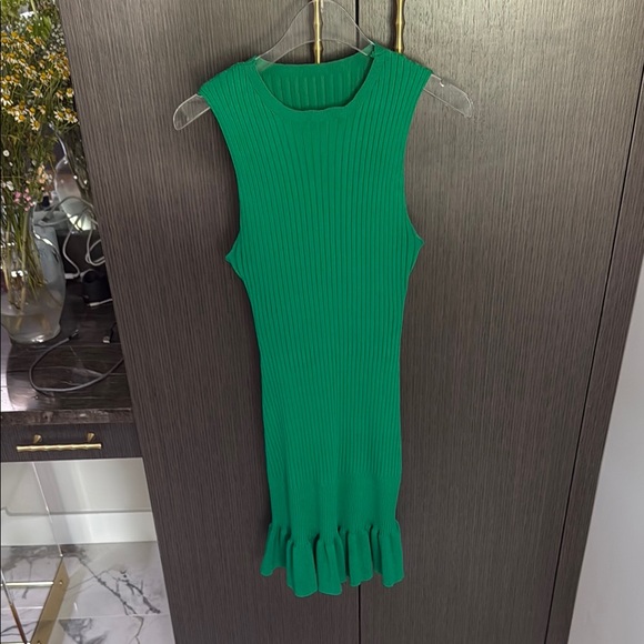 Green Ribbed Ruffle Hem Dress NEW M - Picture 7 of 14